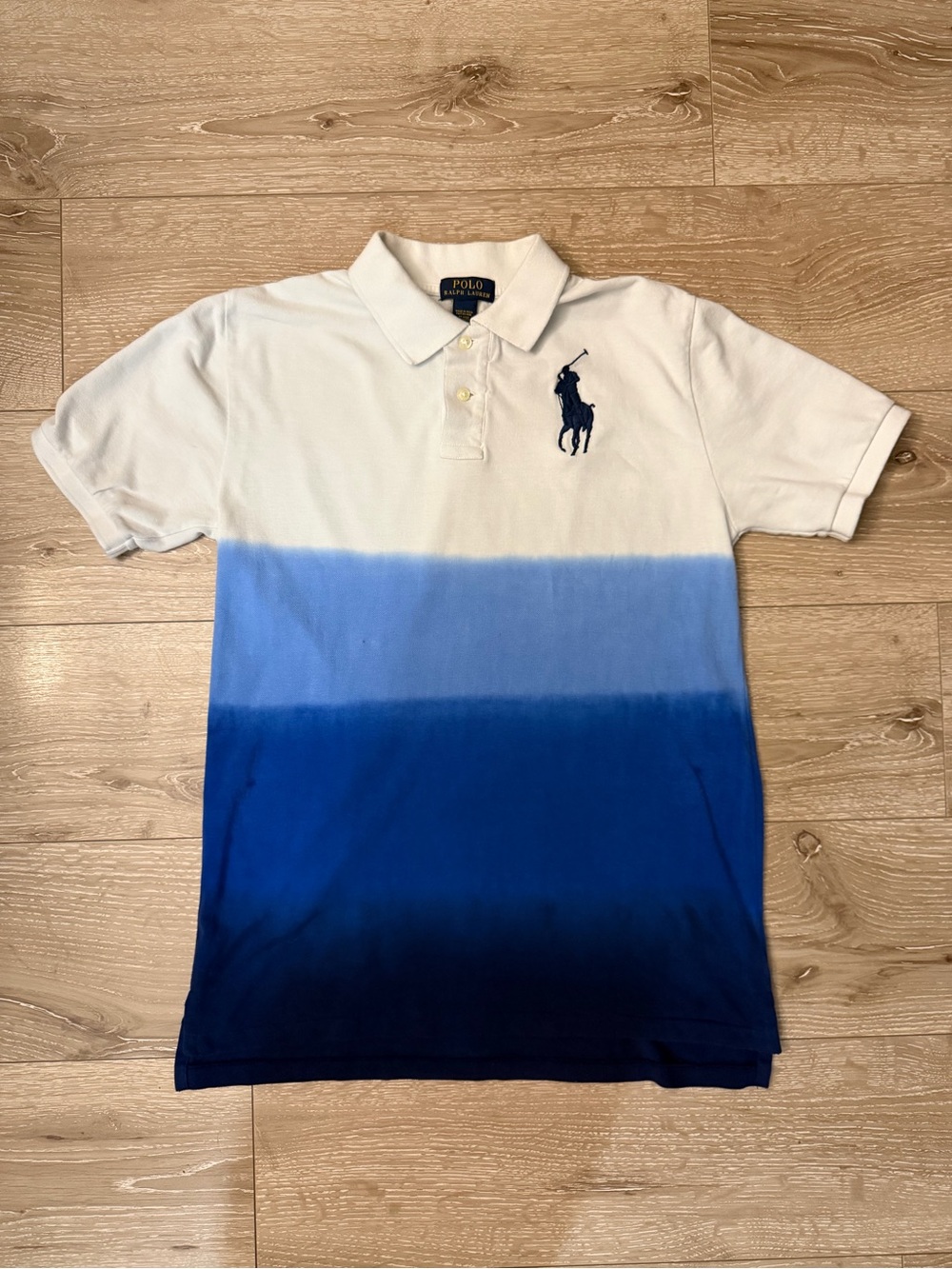 Polo by Ralph Lauren Men’s White and Light-to-Dark Blue Ombre Polo